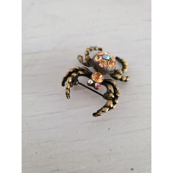 Bronze Spider Rhinestone Brooch - Picture 3 of 6
